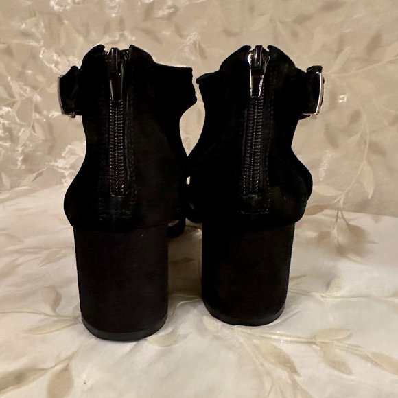 I.N.C Helenn Leather Suede Ankle Strap Bootie Shoe Size 7.5 Black Open Toe - Picture 7 of 12